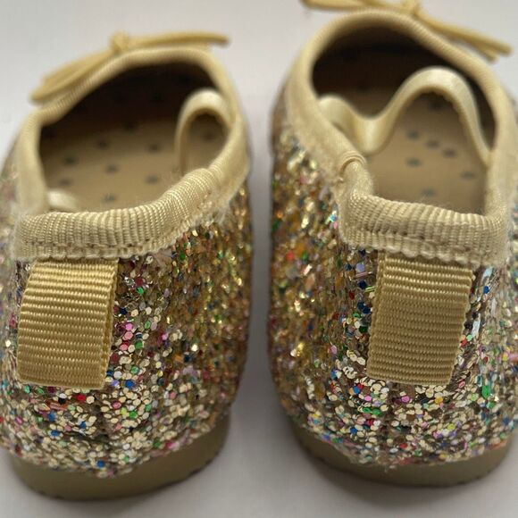 Cat & Jack Girls Size 5 Glitter Ballet Flats Gold Bow Sparkly Slip-On Dress Shoe - Picture 7 of 10